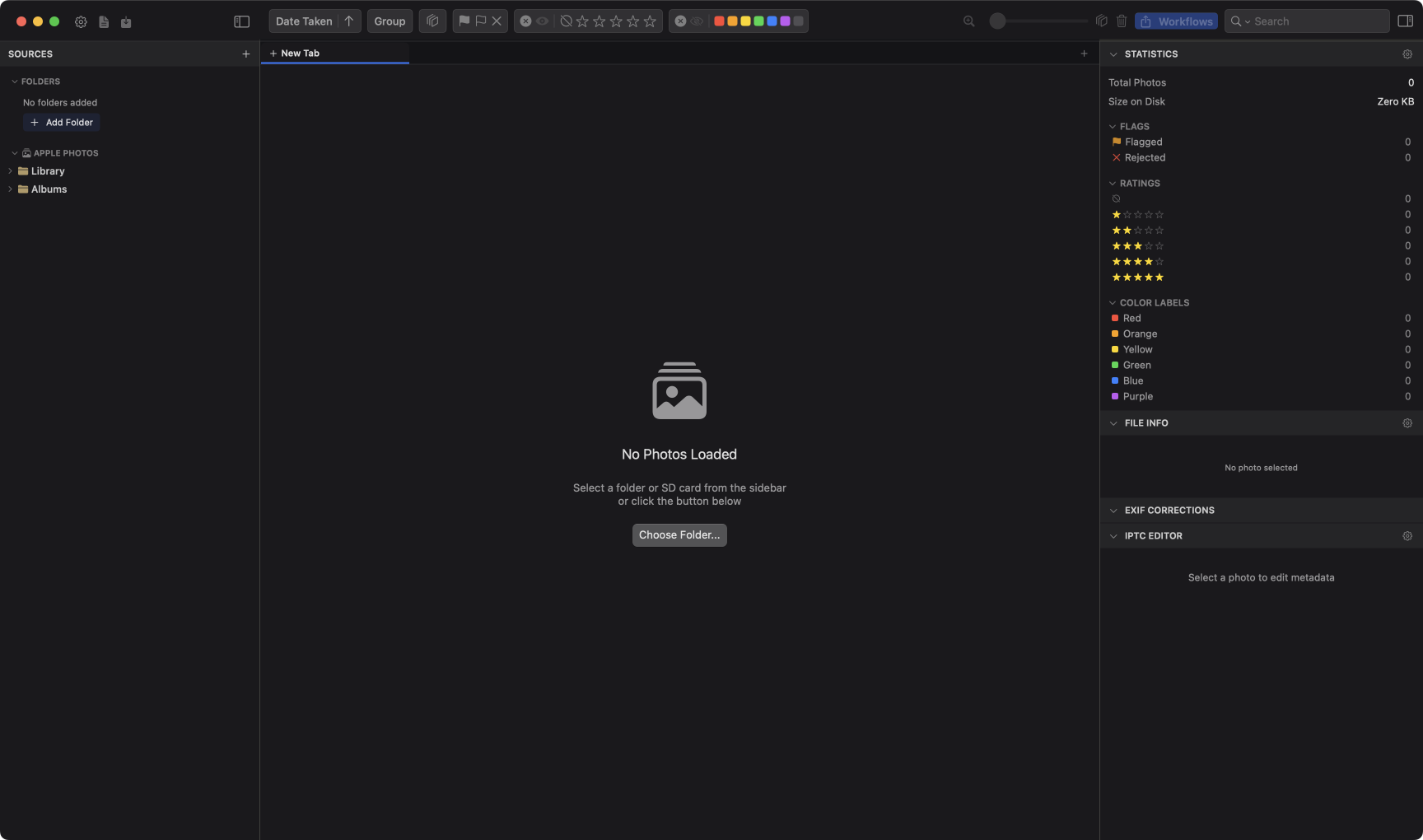 PhotoCuller empty workspace before loading a source