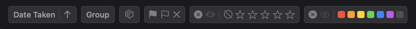PhotoCuller toolbar with sort, group, and filter controls