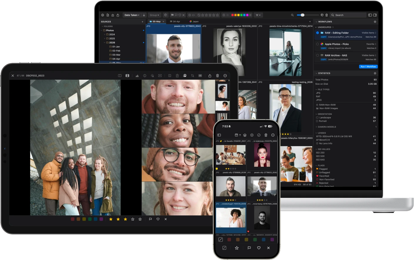 PhotoCuller interface on macOS, iPhone, and iPad