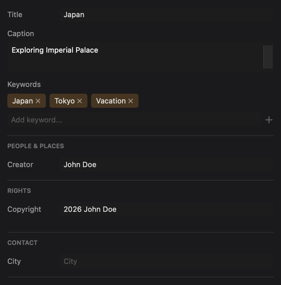 IPTC template editor in PhotoCuller