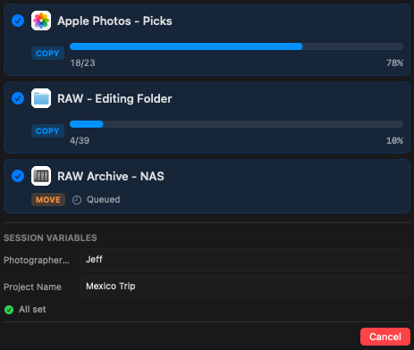 Multi-destination workflows in PhotoCuller